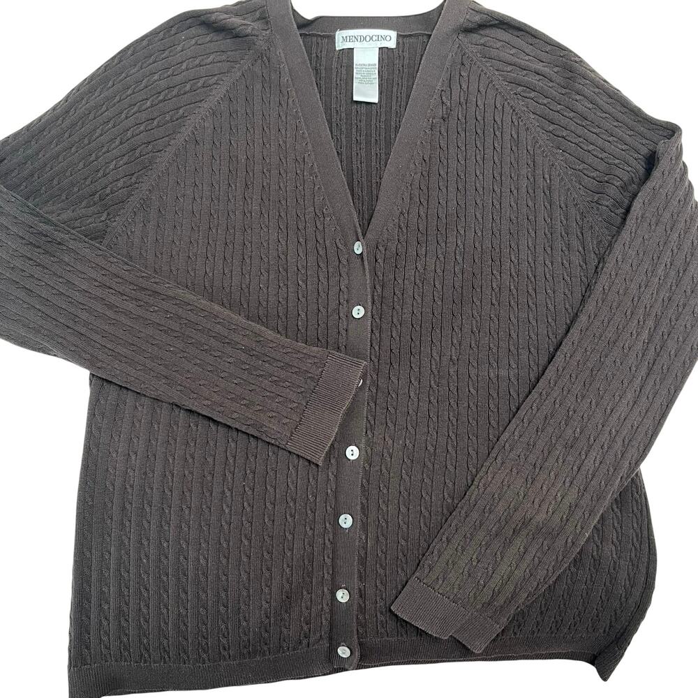 Mendocino Women’s Brown Cable Knit Sweater‎ Sz XL Button 100% Cotton